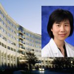 A head-and-shoulders professional portrait of Dr. Hong Zheng superimposed on a background image of the College of Medicine crescent building.