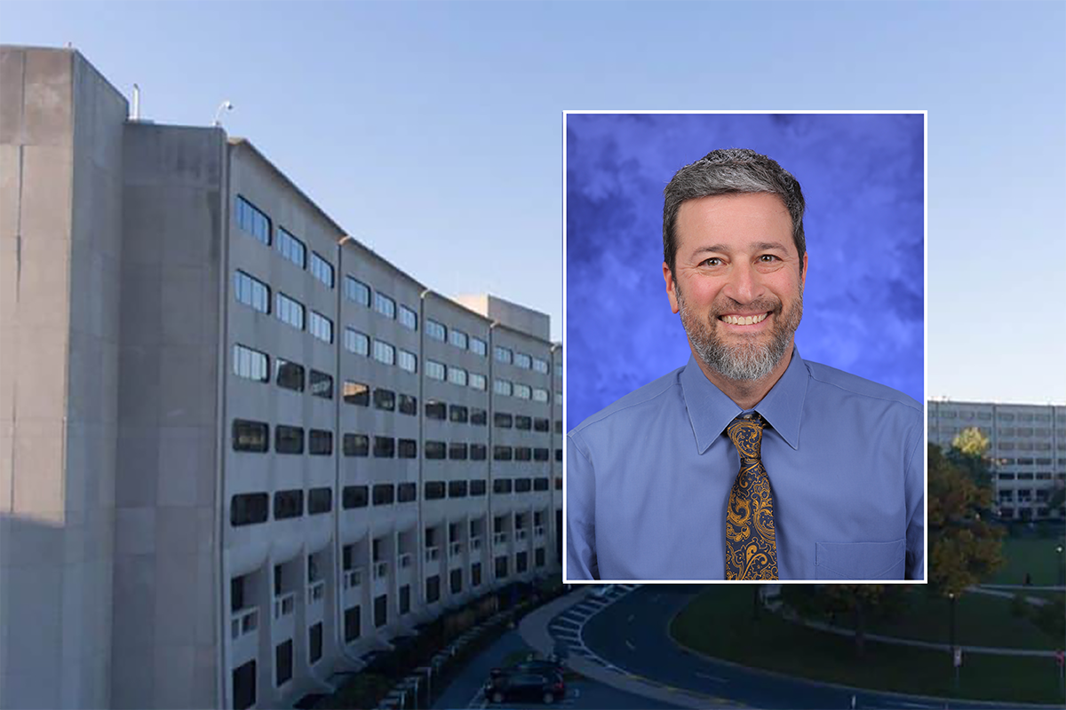 A portrait of Dr. Dan Shapiro in a shirt and tie is superimposed overtop an image of the crescent.