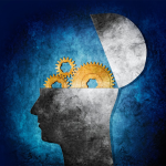 Stylized image of a human head opening up with gears inside