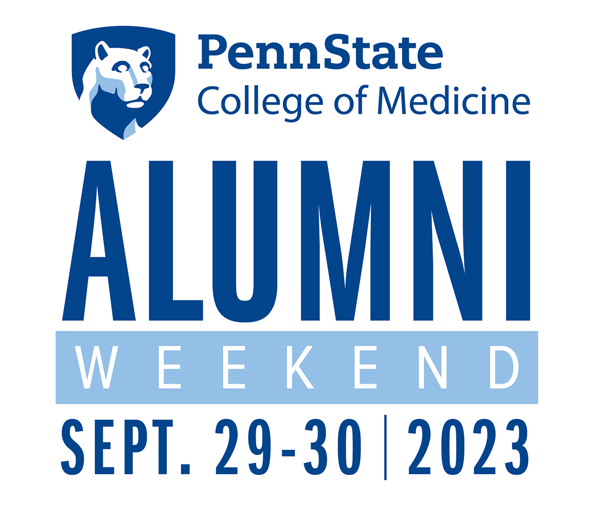 Alumni Weekend Sept. 29-30, 2023, with Penn State College of Medicine logo