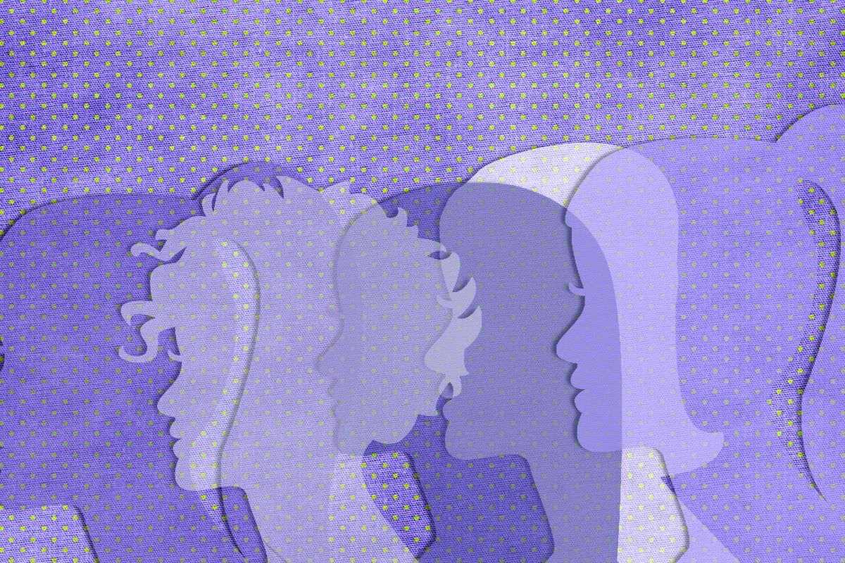 Illustration of women’s profiles on polka dot background