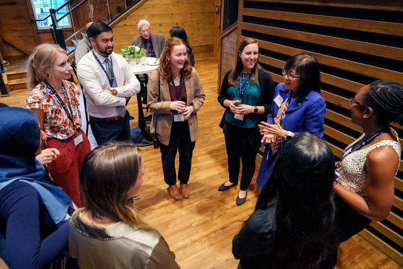 Dean Karen Kim talks with scholarship recipients at the Alumni and Scholars Celebration during the College of Medicine’s Alumni Weekend on Friday, Sept. 29, 2023.