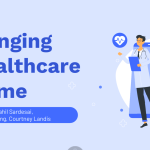 A PowerPoint slide with an illustration of a doctor beside the words "Bringing Healthcare Home," which refers to a presentation by first-year medical students Michael Huang, Courtney Landis, Xinyue Qiu and Sahil Sardesai that won first place in a local case competition.