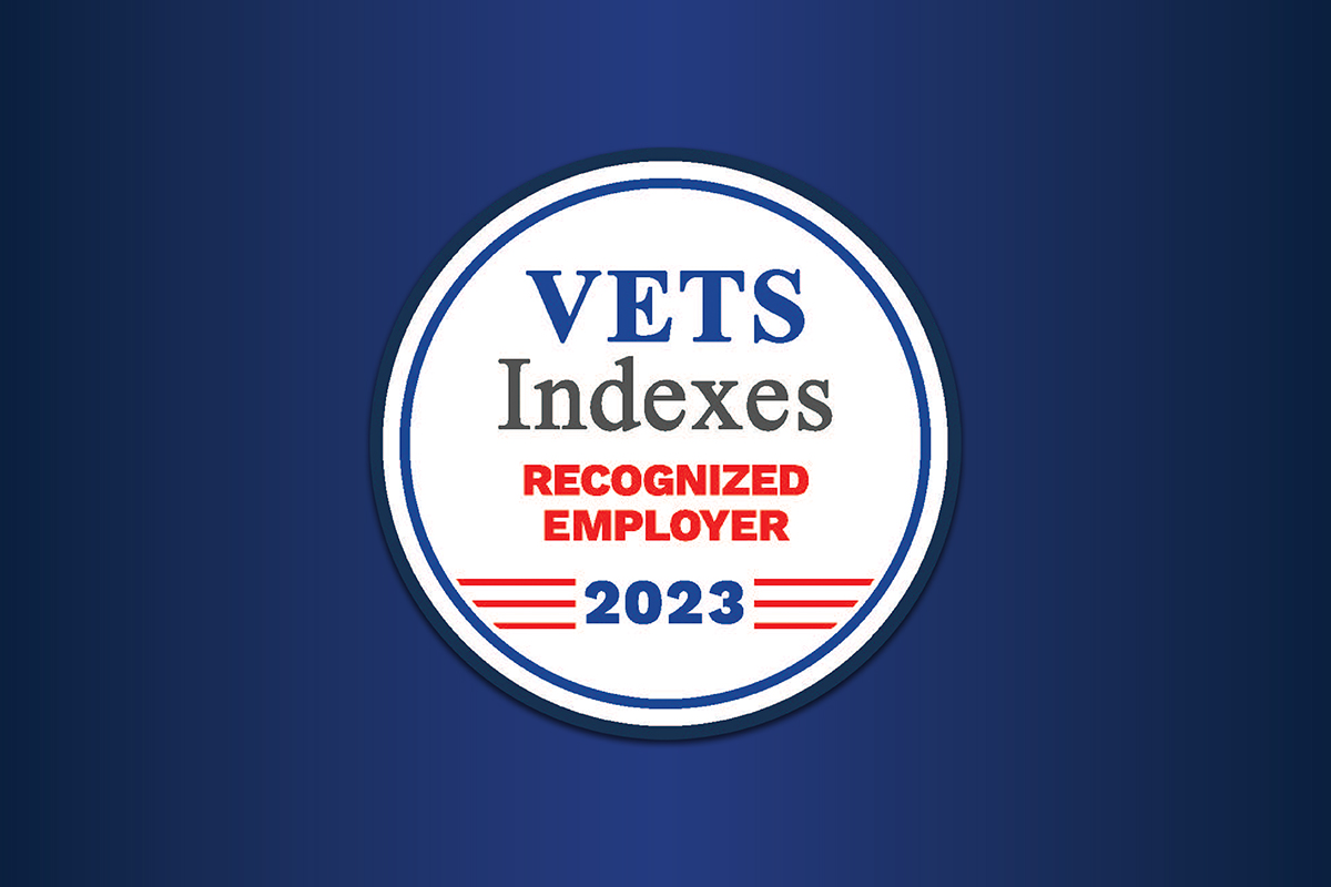 Round seal that says, “VETS Indexes Recognized Employer 2023”