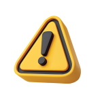 Triangular alert sign with an exclamation point in 3D.