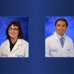 Drs Crook and Goyal are shown in a portrait wearing lab coats.