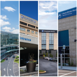 Partial photos of each Penn State Health hospital building and of one Medical Group building, arranged in side-by-side columns.