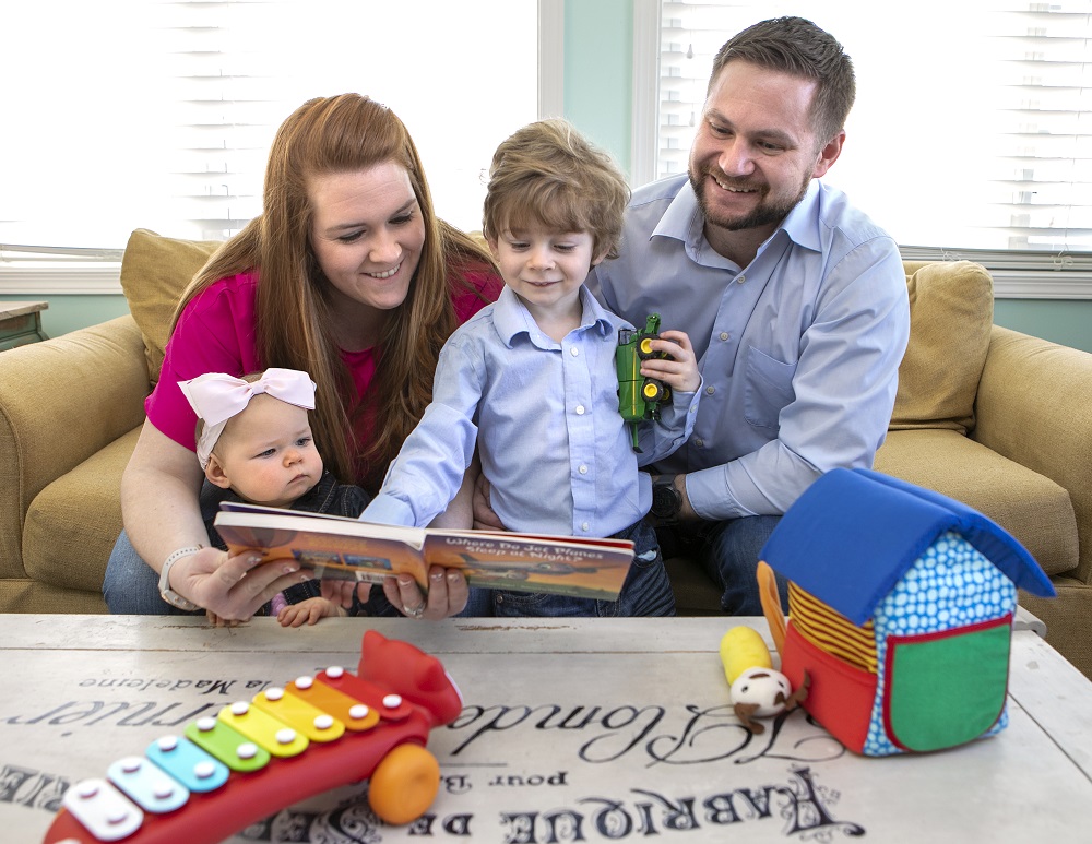 Peter and Abbie Kostishak spend time with their children, 4-year-old Zachary and 1-year-old Julia in their Hummelstown home on Friday, Feb. 24, 2023.