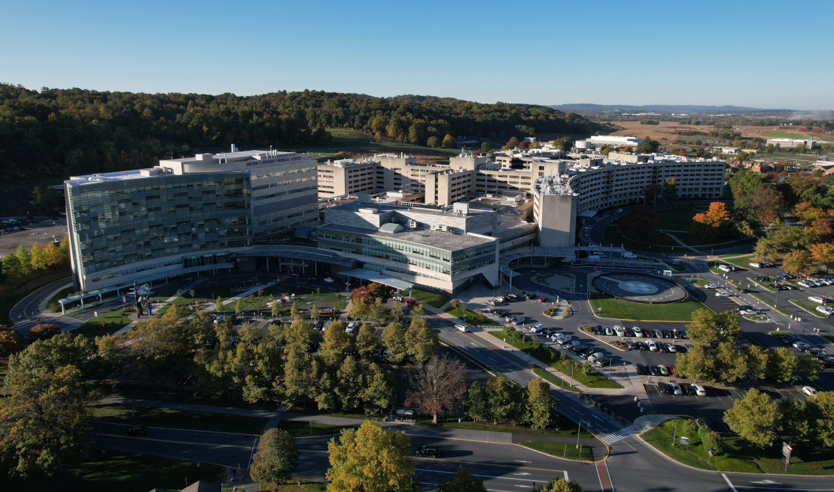 An aerial photo of Penn State Health Milton S. Hershey Medical Center