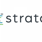 Strata logo on plain background. Logo: staggered horizontal lines arranged in a pattern with the word "strata" to the right.