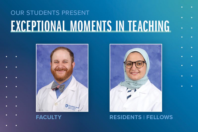 Portraits of Andrew Thompson, MD (faculty), and Eman Sallam, MD (residents/fellows), are shown next to the words Exceptional Moments in Teaching.