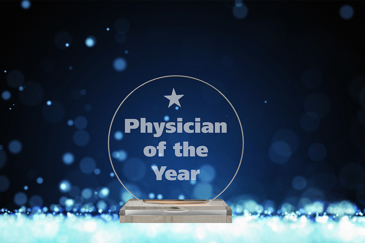 A graphic displays the words Physician of the Year.