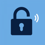Illustration of a lock that is partially opened. There are sound marks beside it.