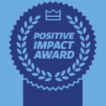 A rendering of an award ribbon says "POSITIVE IMPACT AWARD"
