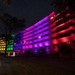 In recognition of Pride month, the crescent at Penn State Health Milton S. Hershey Medical Center and Penn State College of Medicine was lit up with the colors of the rainbow.