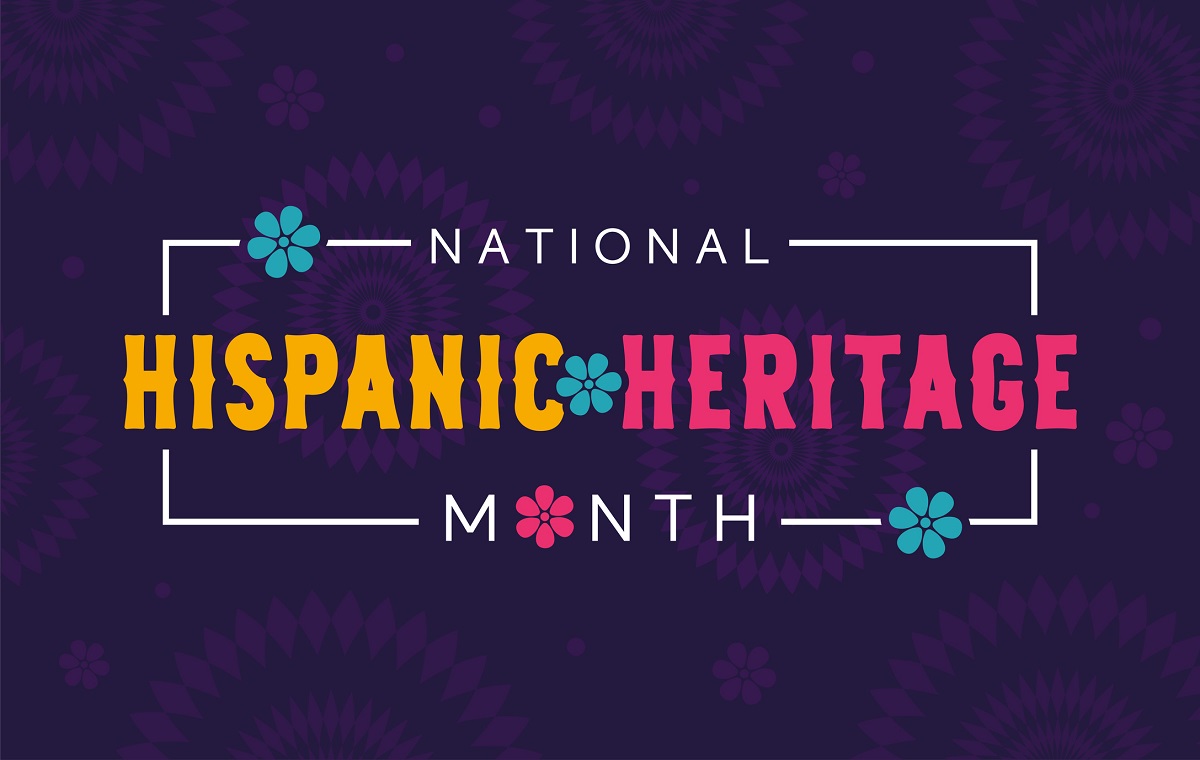 Graphic with flowers and the words: National Hispanic Heritage Month.”