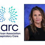 On the left is the logo of the American Association for Respiratory Care. On the right is a portrait of Jenn Erkinger.