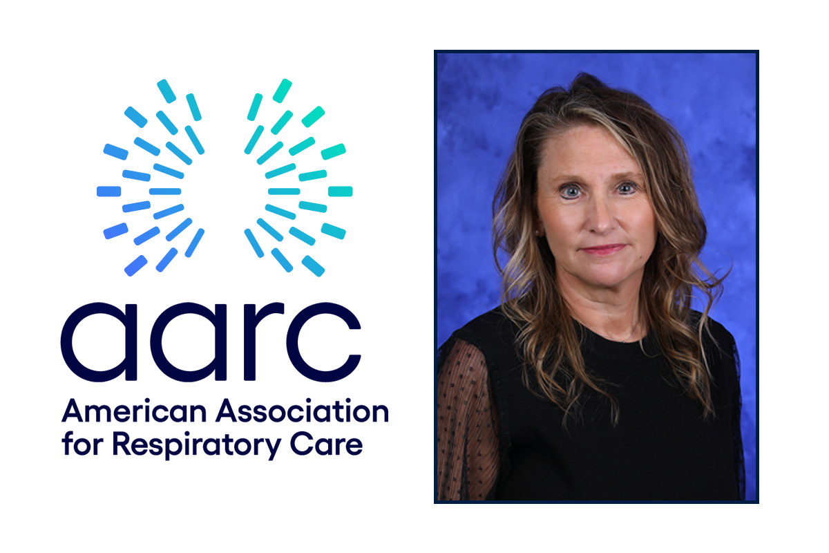 On the left is the logo of the American Association for Respiratory Care. On the right is a portrait of Jenn Erkinger.