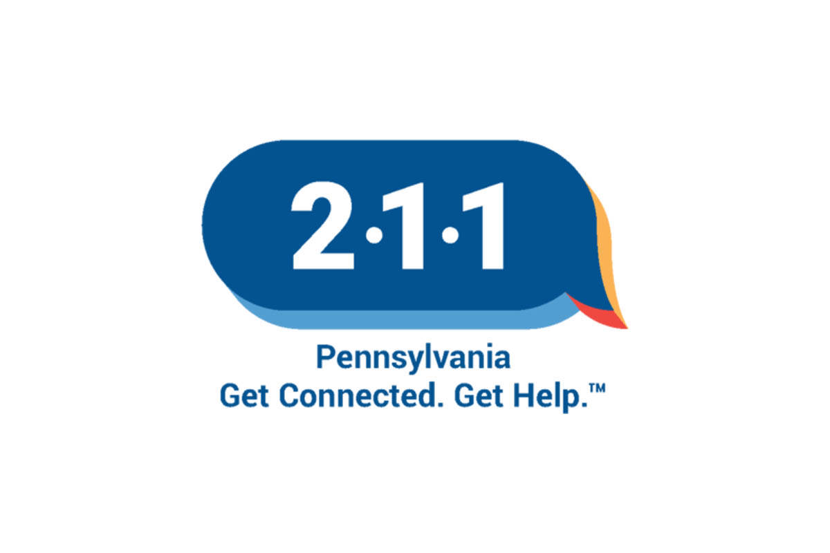 A speech bubble graphic with “211” inside. Below the graphic is “Pennsylvania Get Connected. Get Help.”