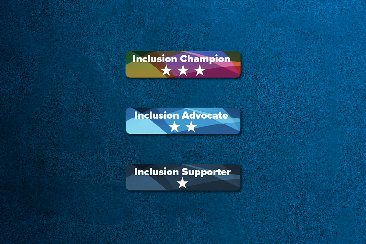 Three buttons in a column on a painted background. The top button says,