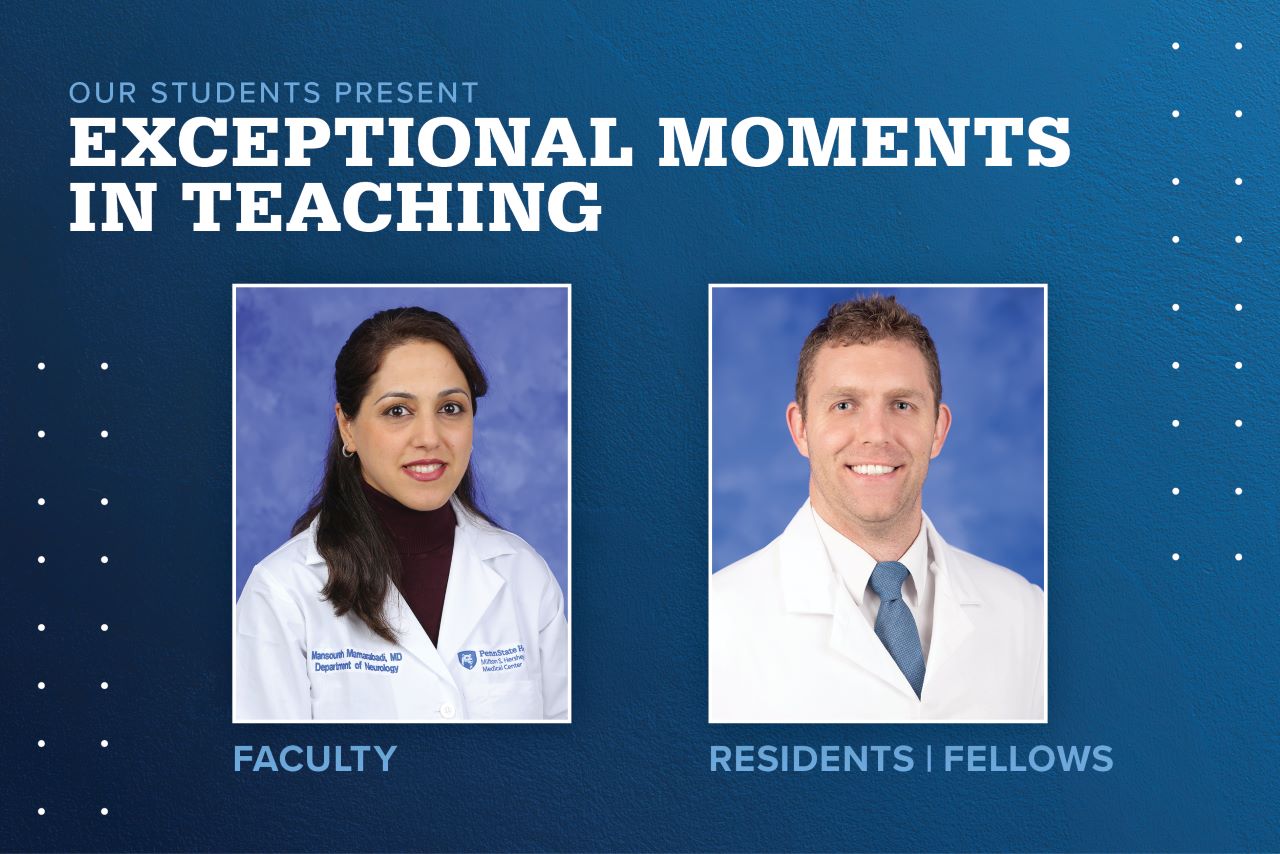 Portraits of Mansoureh Mamarabadi, MD (faculty), and Parker Burrows, MD (resident), are shown next to the words Exceptional Moments in Teaching.