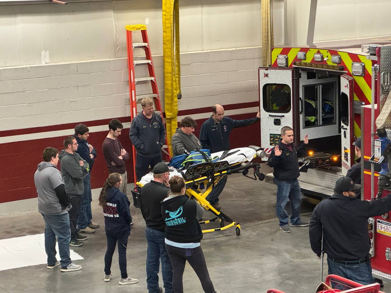 Emergency personnel participate in EMS training