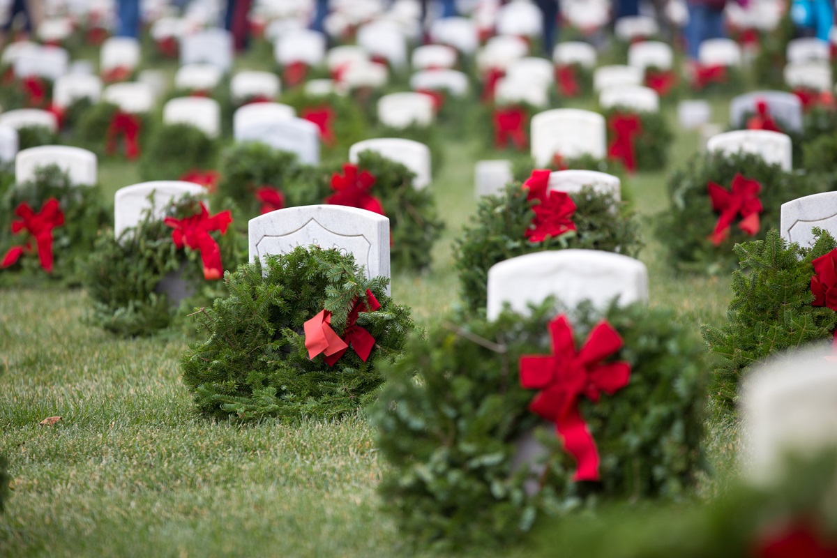 Wreaths laid over veterans' graves as part of the annual Wreaths Over America celebration.