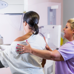 Woman getting a mammogram