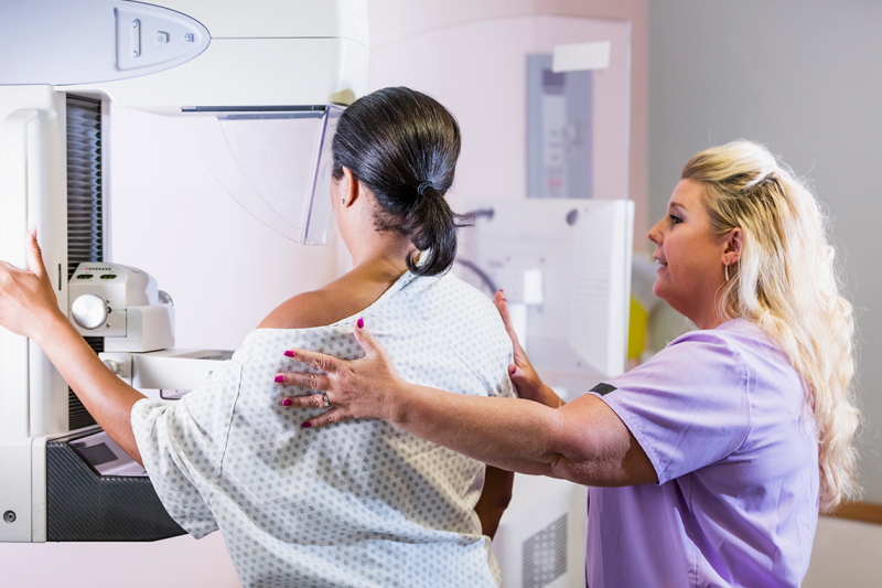 Woman getting a mammogram