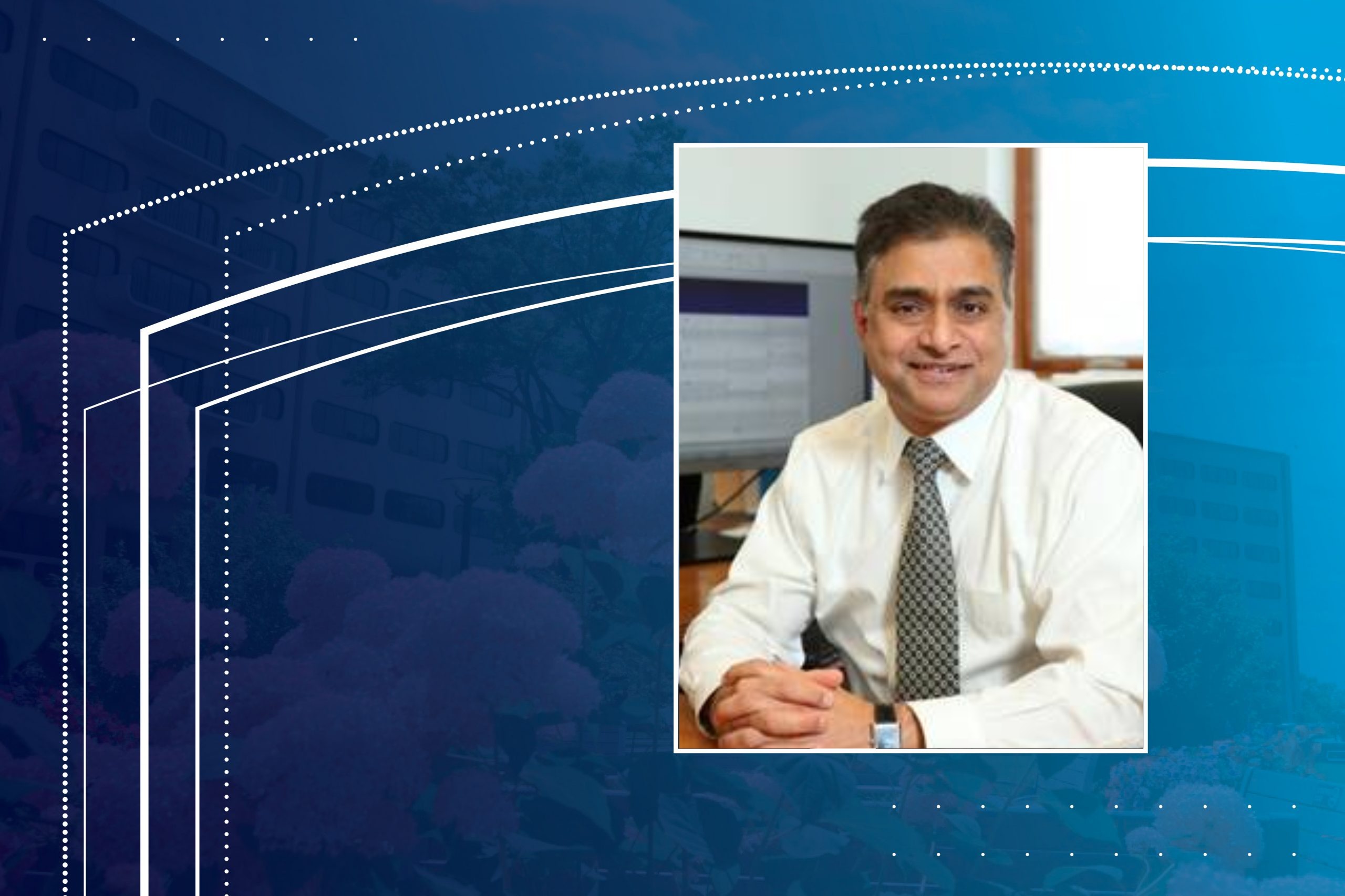 A professional headshot of Dawood Darber, MD, is superimposed on a blue background