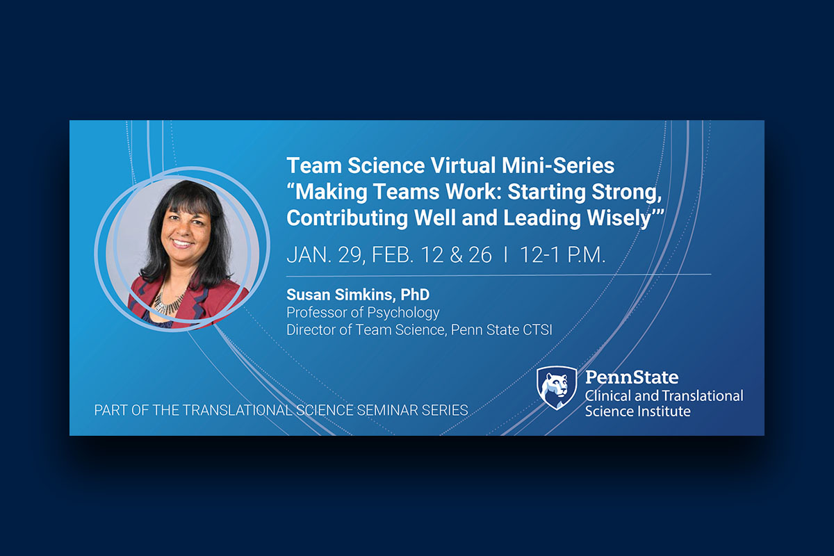 A horizontal flyer with a photo of a woman smiling and 