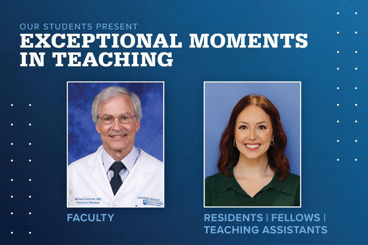 Portraits of Michael Katzman, MD (faculty), and Allison Krebs, MS (graduate teaching assistant), are shown next to the words Exceptional Moments in Teaching.