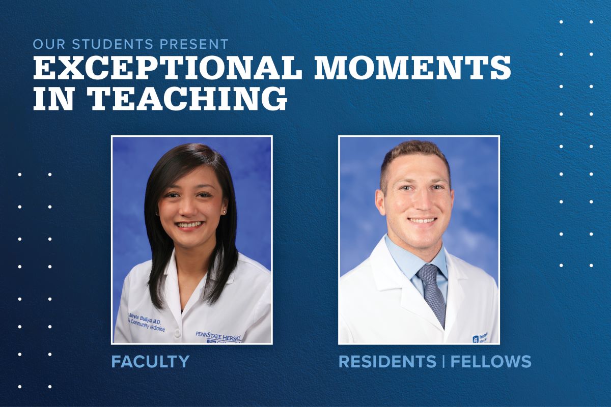 Portraits of M. Joyce Green, MD (faculty), and Skylar Korek, MD (resident), are shown next to the words Exceptional Moments in Teaching.