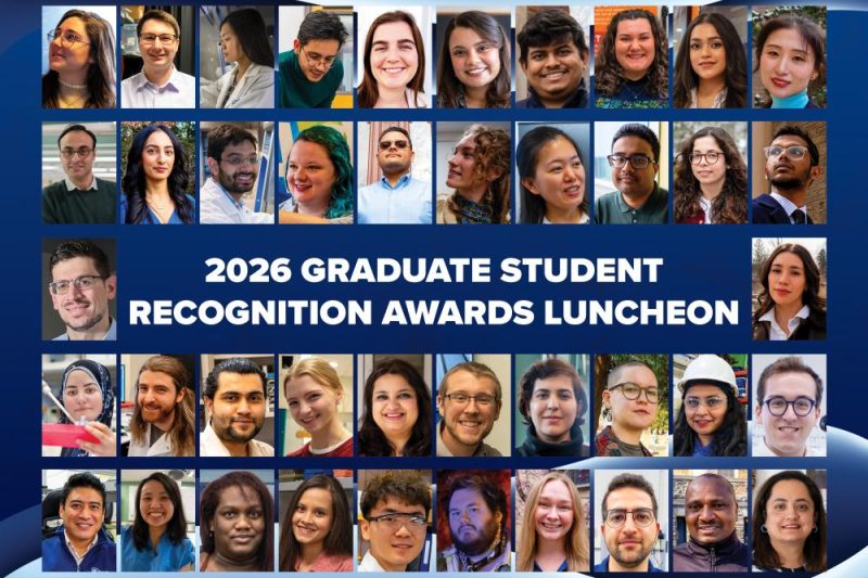 A large collage of 42 headshots of College of Medicine graduate students, surrounding the words "2026 Graduate Student Recognition Awards Luncheon."