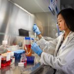 Person using a pipette in a lab.