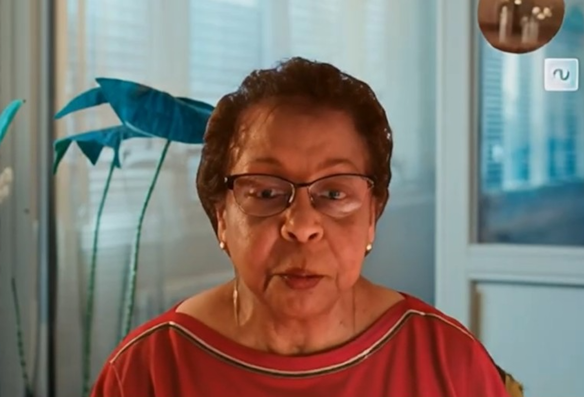 Deborah Vereen, a consultant on inclusion in the workforce, looks at the camera in her computer as she discusses the multigenerational workforce and how that can affect health care for older adults.