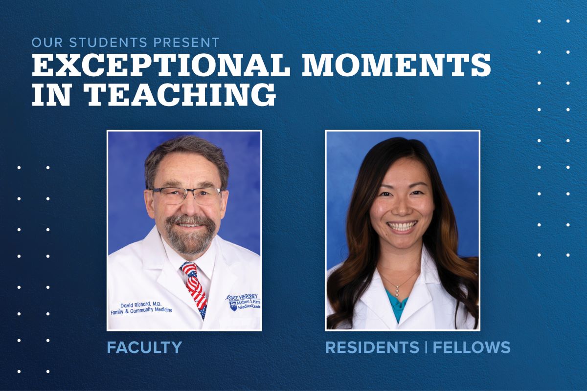 Portraits of David Richard, MD (faculty), and Antoinette Hu, MD (resident), are shown next to the words Exceptional Moments in Teaching.