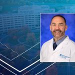 A professional head-and-shoulders headshot of Donald Bucher is superimposed over an image of the campus of Penn State College of Medicine.