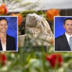 Professional headshots of Dr. Marthe Haverkamp and Matthew Kemmann are placed side by side over an image of a Penn State Nittany Lion statue. Flowers and a building are also in the background.
